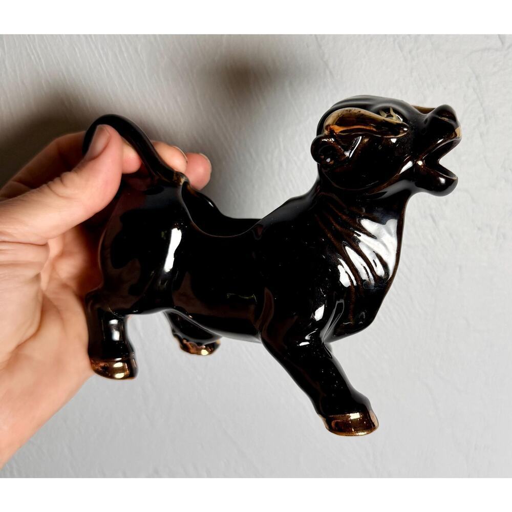 Vintage 1950s Black Bull Creamer | Gold Accents, Mid-Century Ceramic Pitcher - Picture 10 of 15